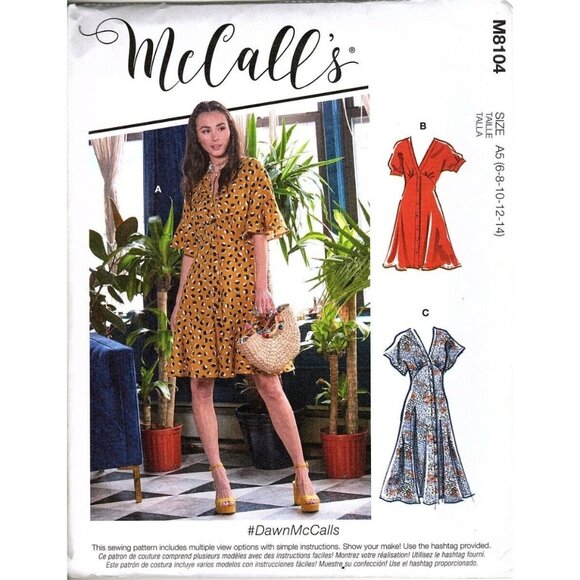 McCall's M8104 Misses 6 to 14 Button Front Dress Uncut Sewing Pattern New - Picture 1 of 2